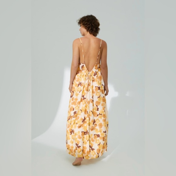 GUC Oysho- Floral Maxi Dress in Yellow and Brown. Size M - Picture 2 of 8